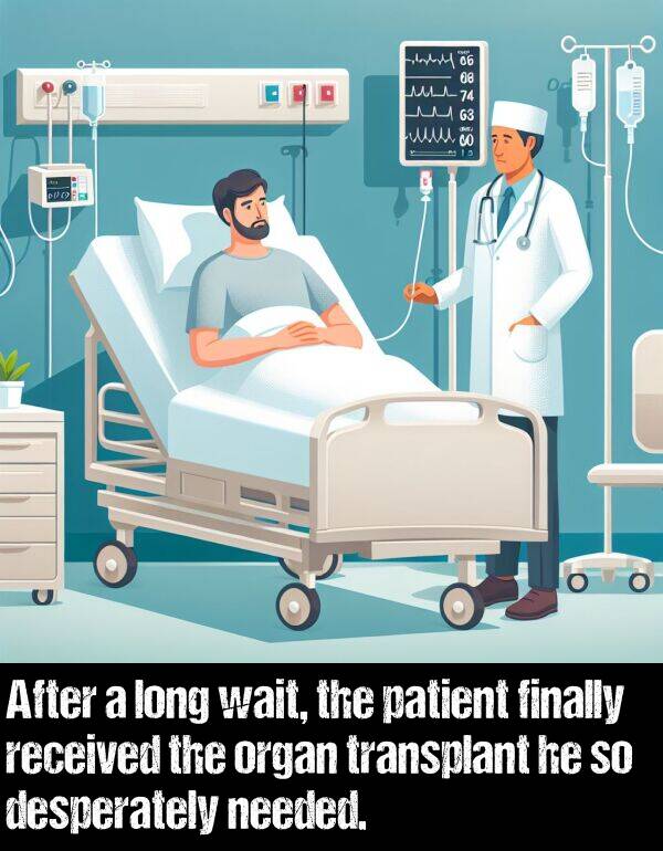 long: After a long wait, the patient finally received the organ transplant he so desperately needed.