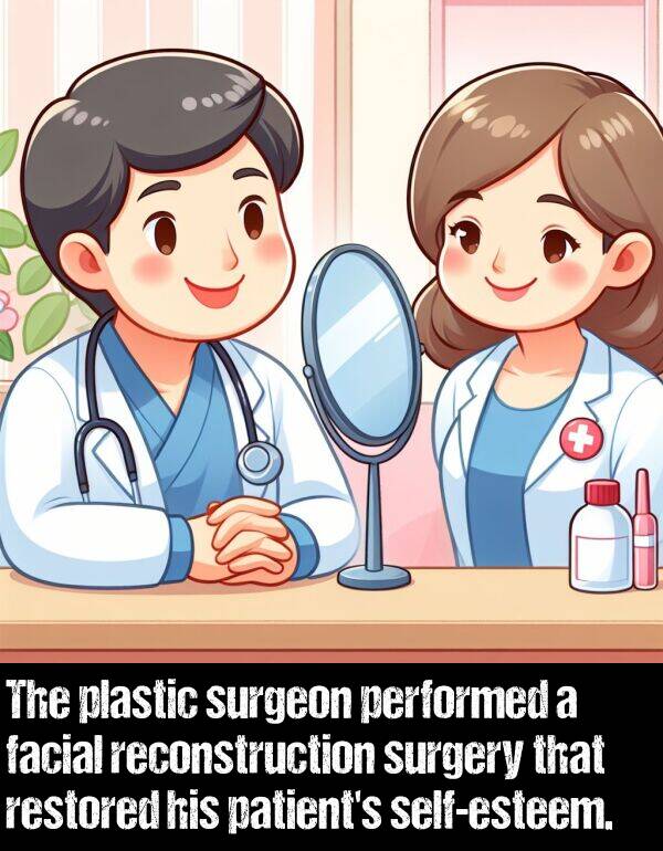 performed: The plastic surgeon performed a facial reconstruction surgery that restored his patient's self-esteem.