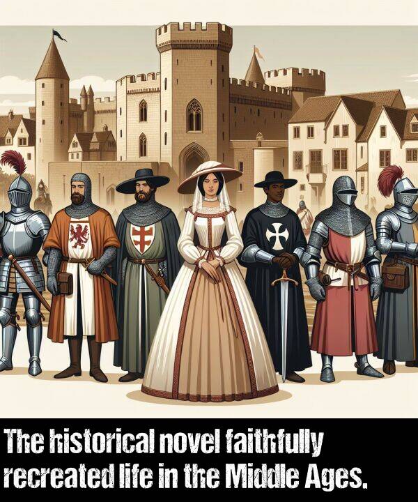 historical: The historical novel faithfully recreated life in the Middle Ages.