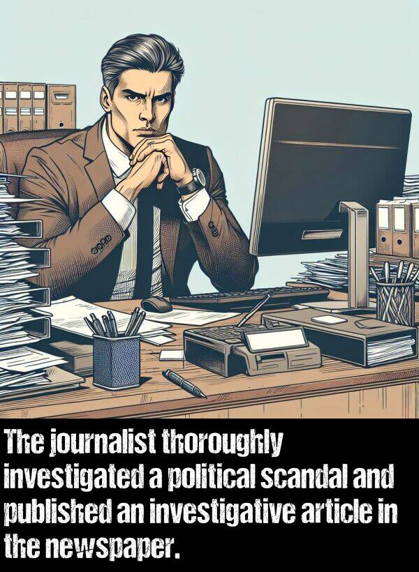 investigated: The journalist thoroughly investigated a political scandal and published an investigative article in the newspaper.