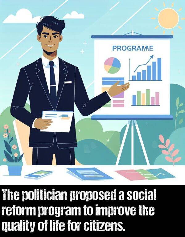 improve: The politician proposed a social reform program to improve the quality of life for citizens.