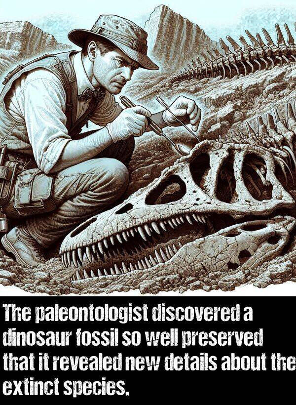 details: The paleontologist discovered a dinosaur fossil so well preserved that it revealed new details about the extinct species.