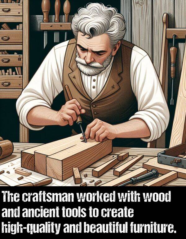 create: The craftsman worked with wood and ancient tools to create high-quality and beautiful furniture.