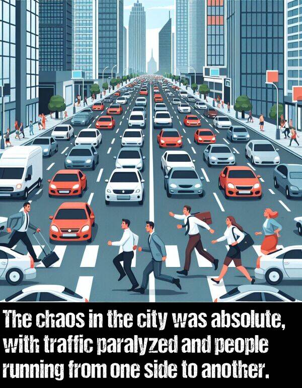 side: The chaos in the city was absolute, with traffic paralyzed and people running from one side to another.