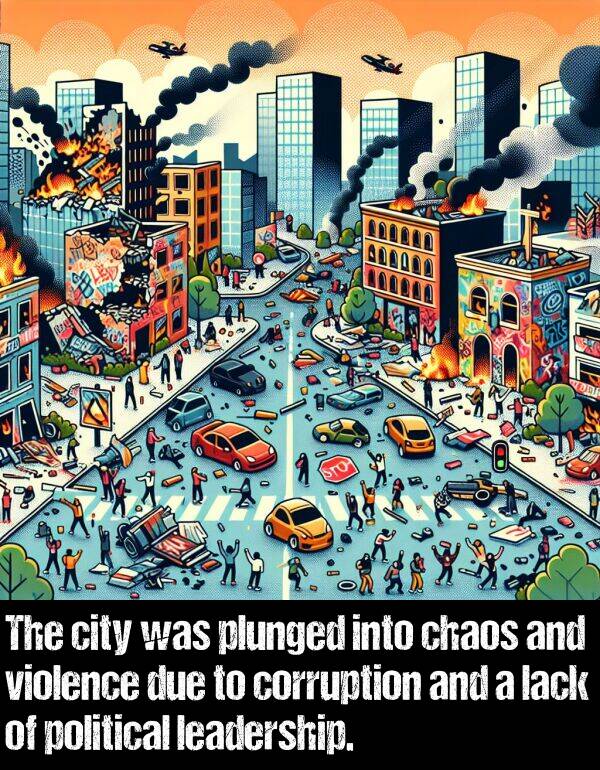 political: The city was plunged into chaos and violence due to corruption and a lack of political leadership.