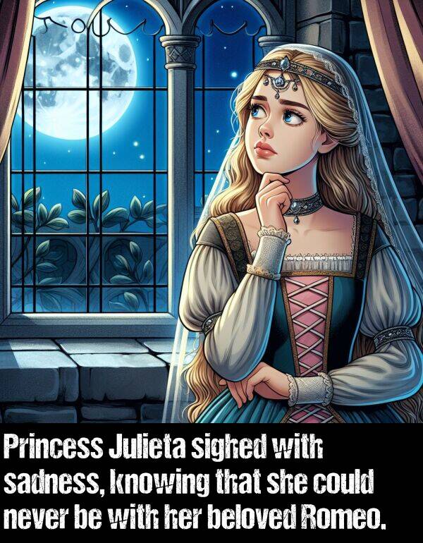 beloved: Princess Julieta sighed with sadness, knowing that she could never be with her beloved Romeo.