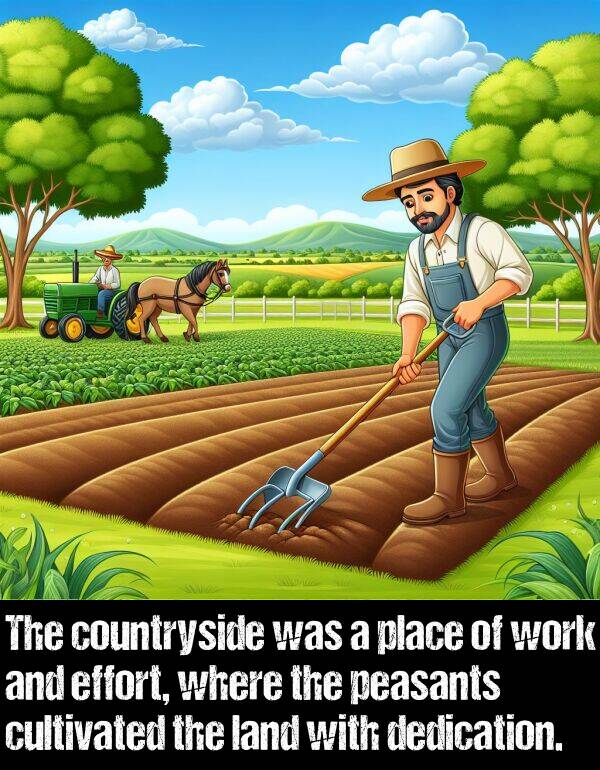 peasants: The countryside was a place of work and effort, where the peasants cultivated the land with dedication.