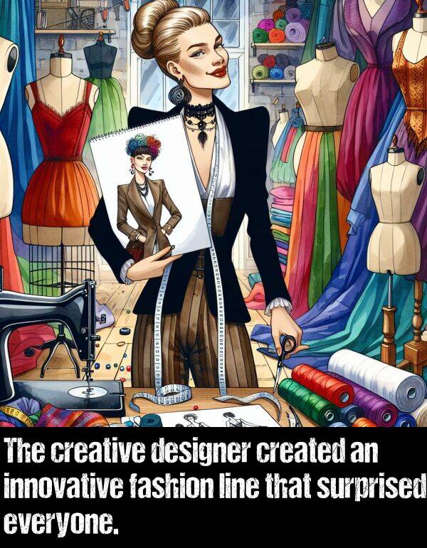 created: The creative designer created an innovative fashion line that surprised everyone.