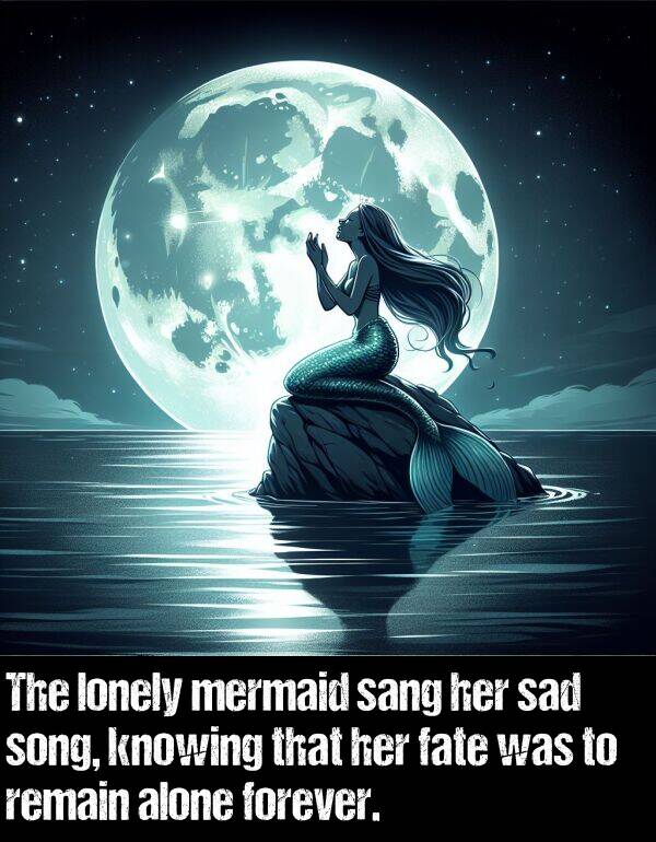 song: The lonely mermaid sang her sad song, knowing that her fate was to remain alone forever.