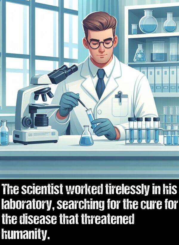 laboratory: The scientist worked tirelessly in his laboratory, searching for the cure for the disease that threatened humanity.