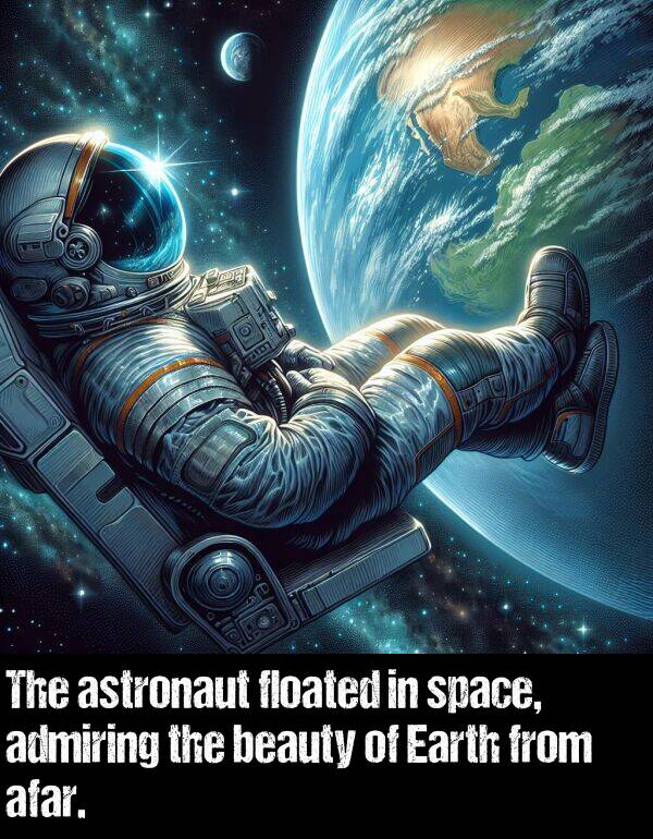 beauty: The astronaut floated in space, admiring the beauty of Earth from afar.