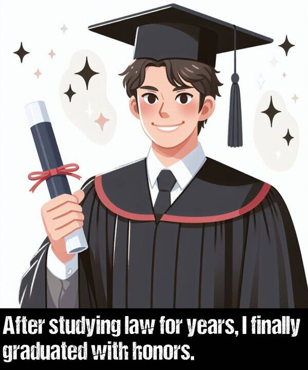 years: After studying law for years, I finally graduated with honors.