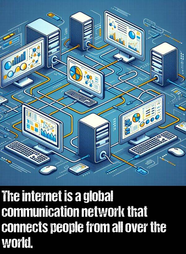 internet: The internet is a global communication network that connects people from all over the world.