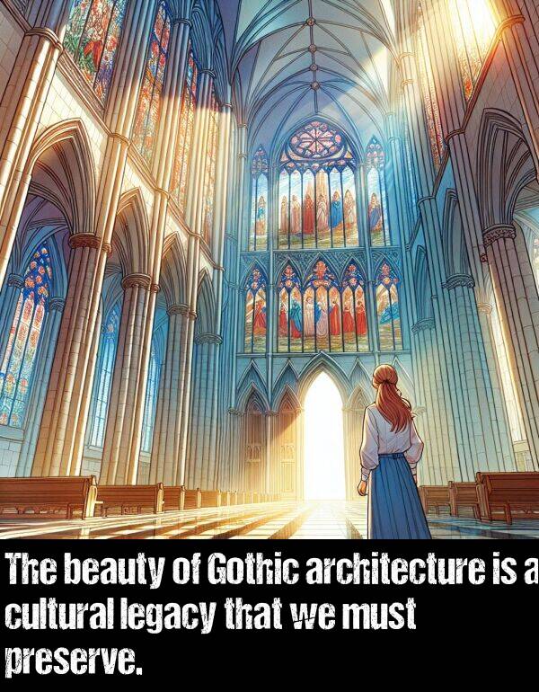 preserve: The beauty of Gothic architecture is a cultural legacy that we must preserve.