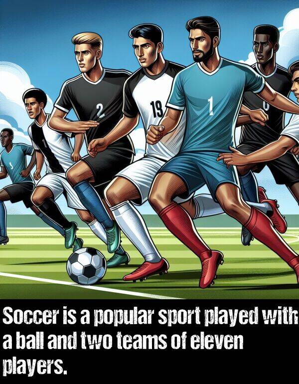 sport: Soccer is a popular sport played with a ball and two teams of eleven players.