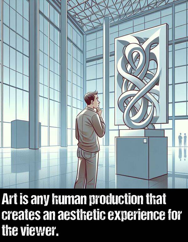 creates: Art is any human production that creates an aesthetic experience for the viewer.