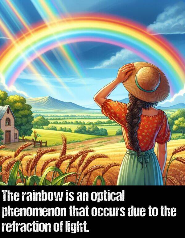 rainbow: The rainbow is an optical phenomenon that occurs due to the refraction of light.