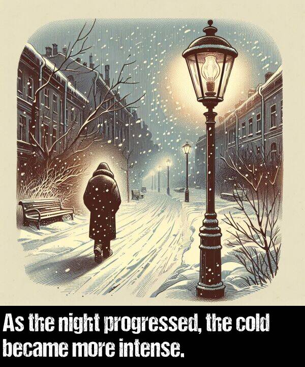 cold: As the night progressed, the cold became more intense.