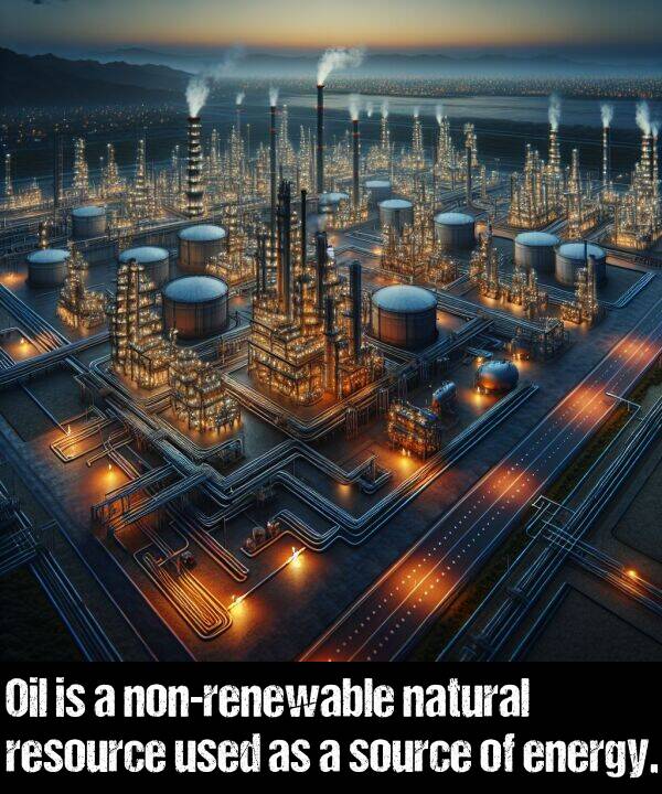 used: Oil is a non-renewable natural resource used as a source of energy.