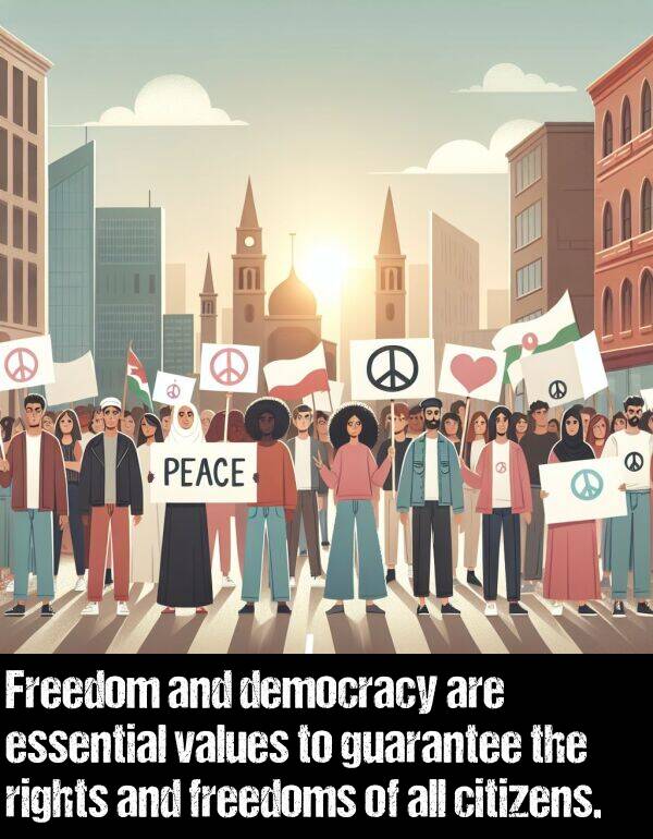 values: Freedom and democracy are essential values to guarantee the rights and freedoms of all citizens.