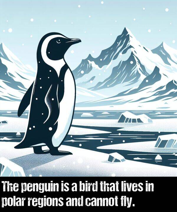 polar: The penguin is a bird that lives in polar regions and cannot fly.