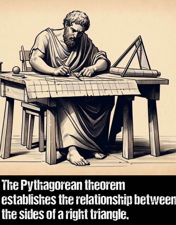 relationship: The Pythagorean theorem establishes the relationship between the sides of a right triangle.