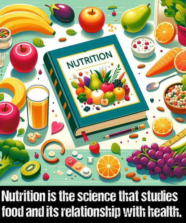 relationship: Nutrition is the science that studies food and its relationship with health.