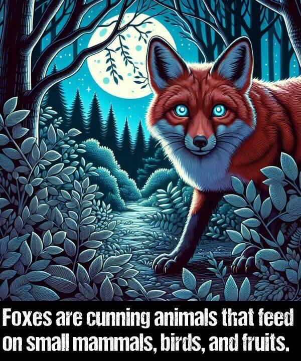 birds: Foxes are cunning animals that feed on small mammals, birds, and fruits.