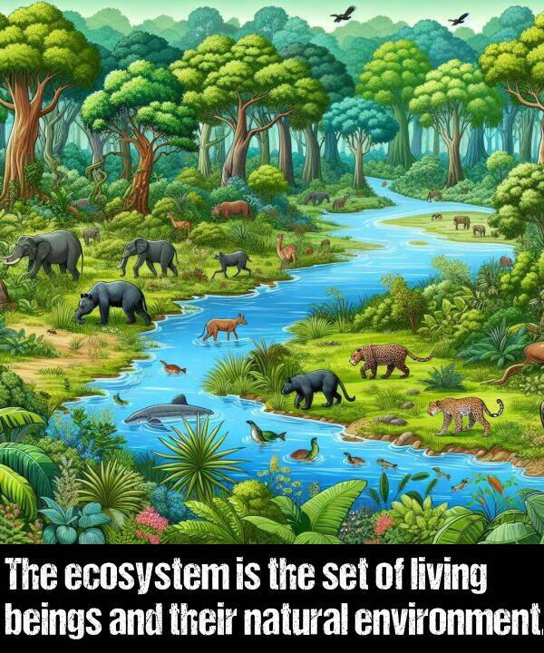 environment: The ecosystem is the set of living beings and their natural environment.