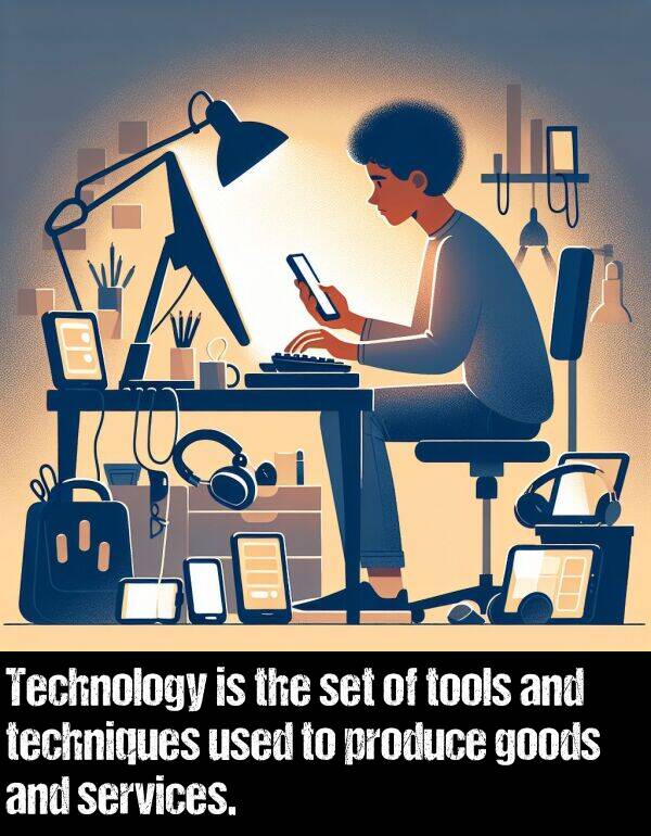 produce: Technology is the set of tools and techniques used to produce goods and services.