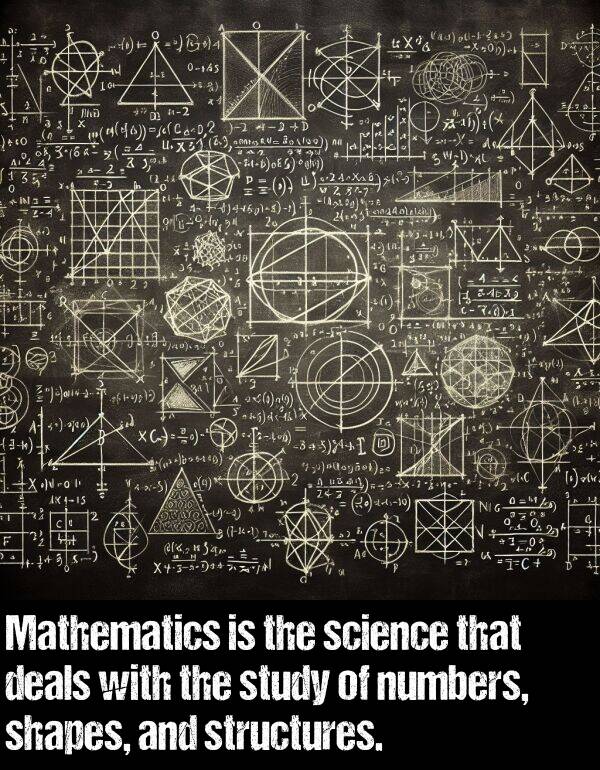 numbers: Mathematics is the science that deals with the study of numbers, shapes, and structures.