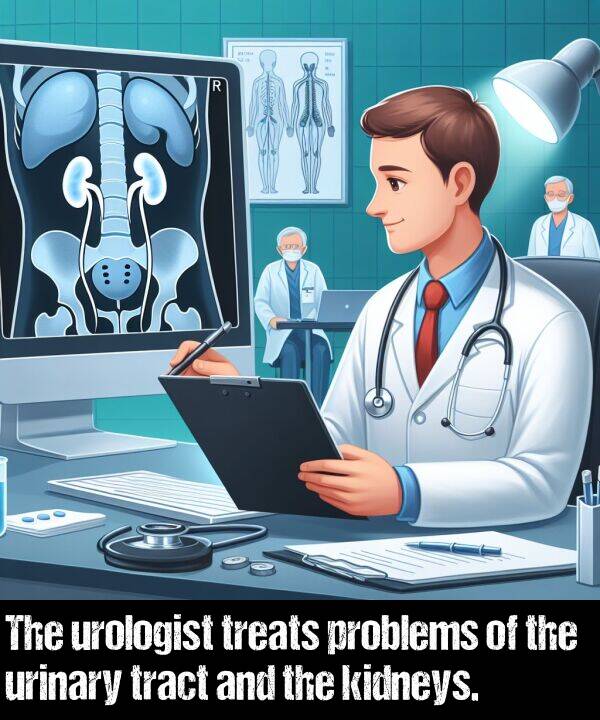 problems: The urologist treats problems of the urinary tract and the kidneys.