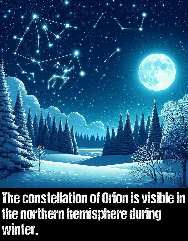 during: The constellation of Orion is visible in the northern hemisphere during winter.