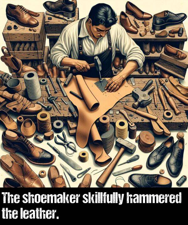 leather: The shoemaker skillfully hammered the leather.