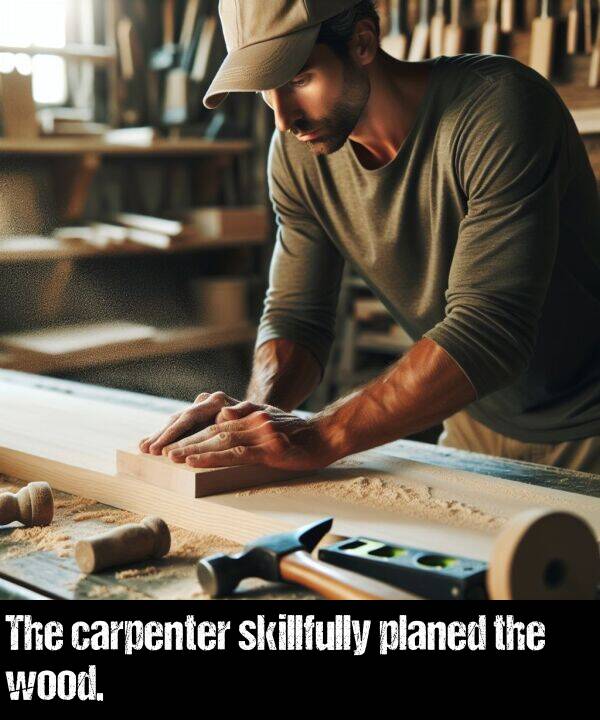 wood: The carpenter skillfully planed the wood.