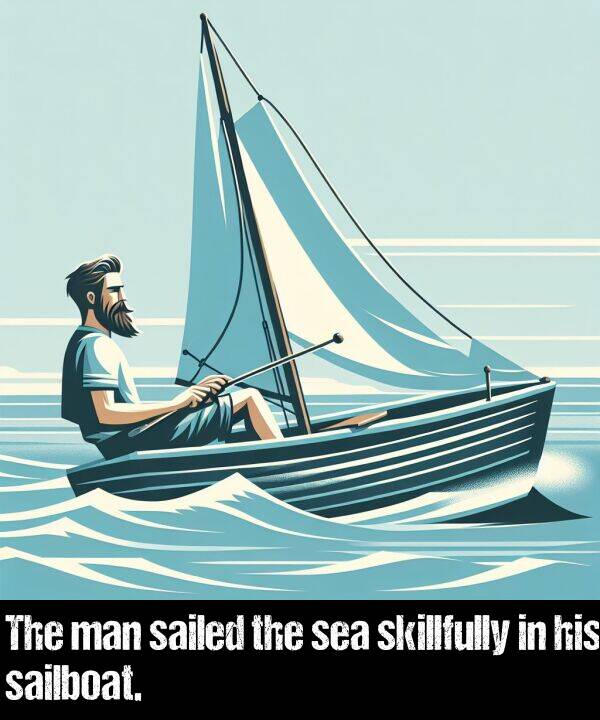 sea: The man sailed the sea skillfully in his sailboat.