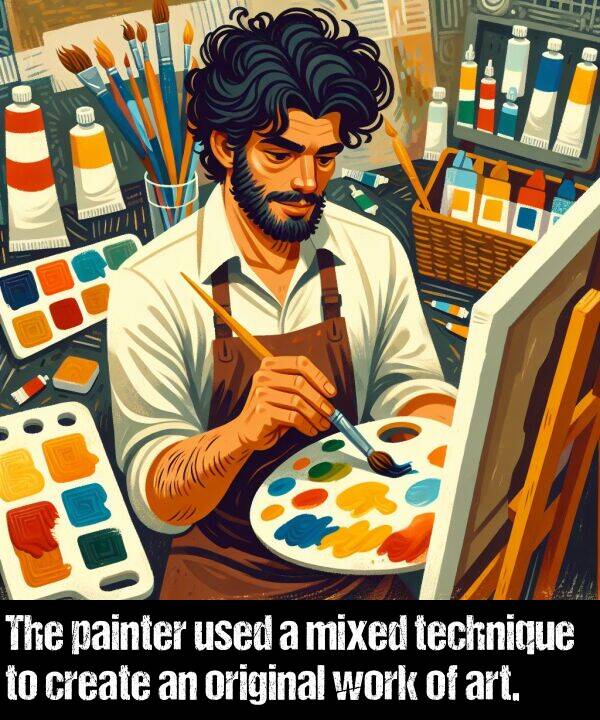 create: The painter used a mixed technique to create an original work of art.