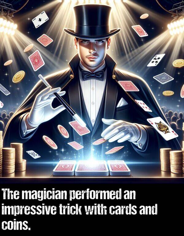 performed: The magician performed an impressive trick with cards and coins.