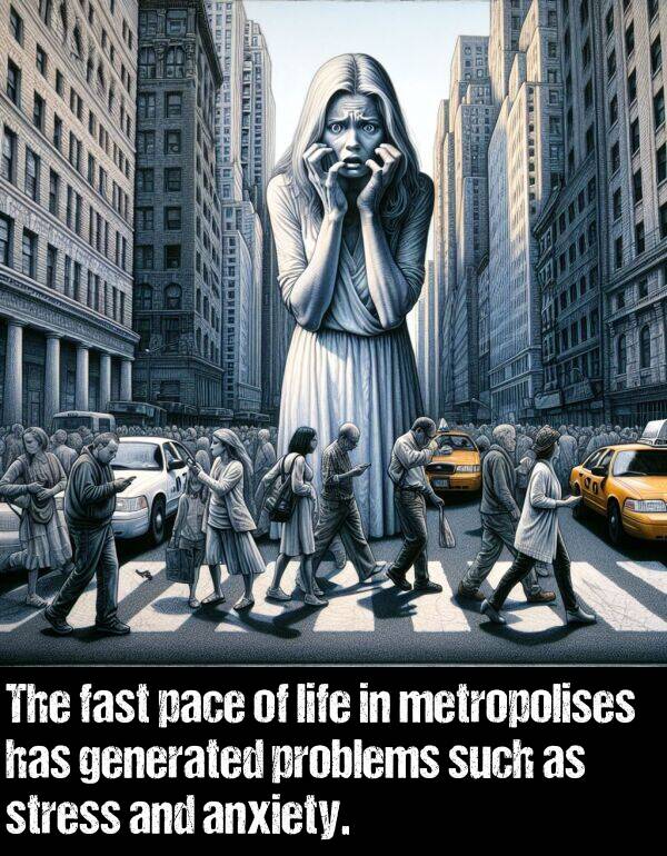 fast: The fast pace of life in metropolises has generated problems such as stress and anxiety.