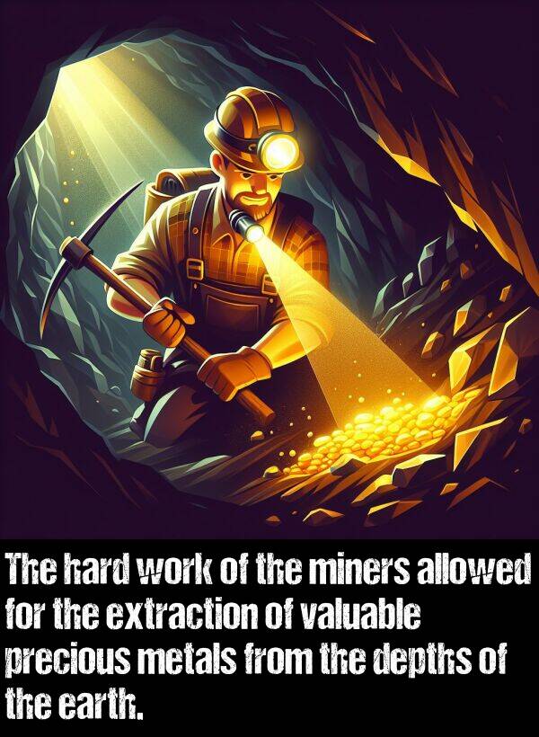 miners: The hard work of the miners allowed for the extraction of valuable precious metals from the depths of the earth.