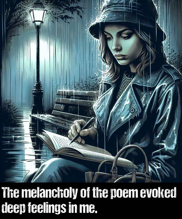 melancholy: The melancholy of the poem evoked deep feelings in me.