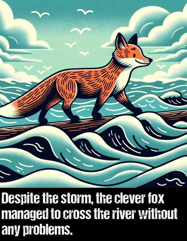 problems: Despite the storm, the clever fox managed to cross the river without any problems.