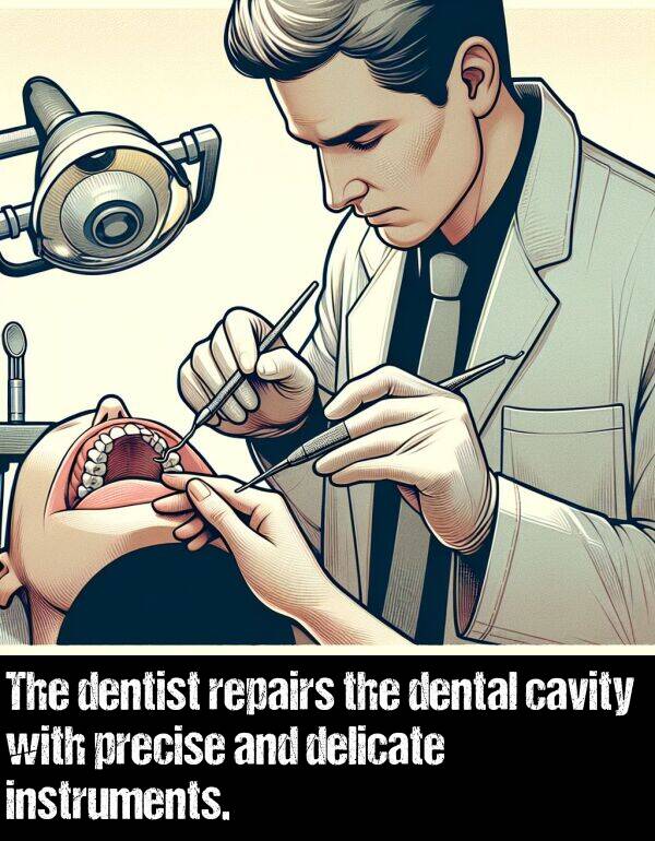 dentist: The dentist repairs the dental cavity with precise and delicate instruments.