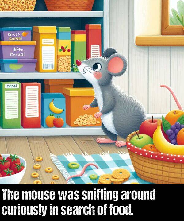 around: The mouse was sniffing around curiously in search of food.