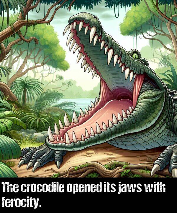 its: The crocodile opened its jaws with ferocity.