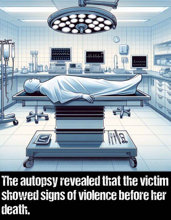 before: The autopsy revealed that the victim showed signs of violence before her death.