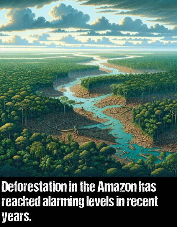 years: Deforestation in the Amazon has reached alarming levels in recent years.