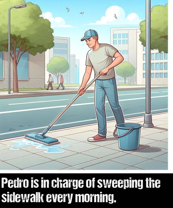 sidewalk: Pedro is in charge of sweeping the sidewalk every morning.