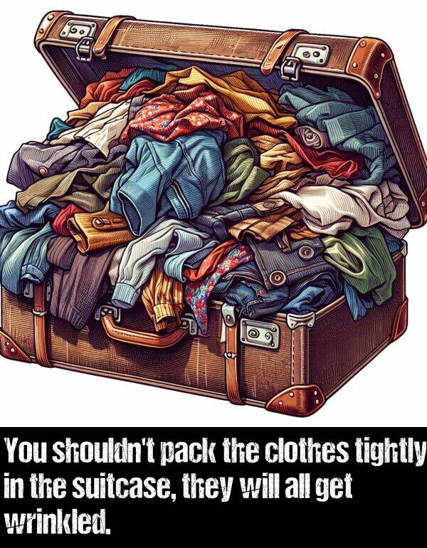 get: You shouldn't pack the clothes tightly in the suitcase, they will all get wrinkled.