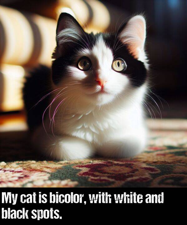 bicolor: My cat is bicolor, with white and black spots.